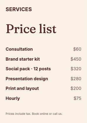 Price list · Clay