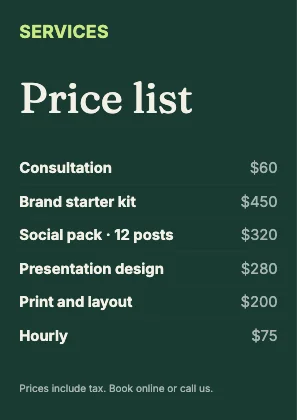 Price list · Forest dark