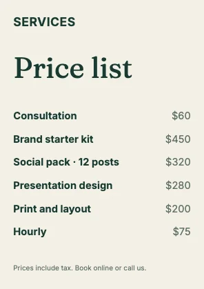 Price list · Forest