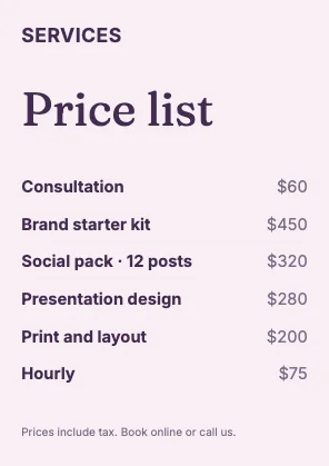 Price list · Plum