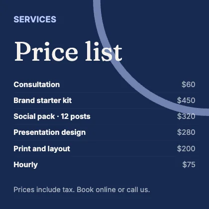 Price list · Cobalt dark