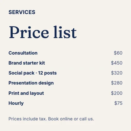 Price list · Cobalt