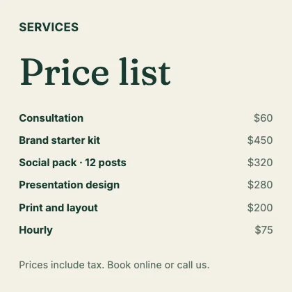 Price list · Forest