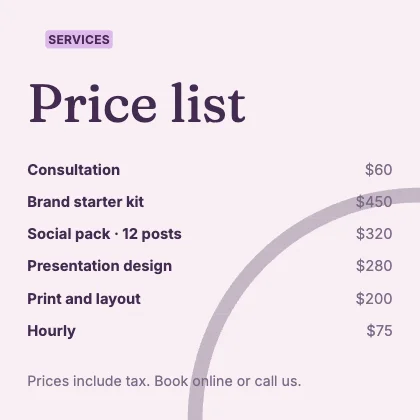 Price list · Plum