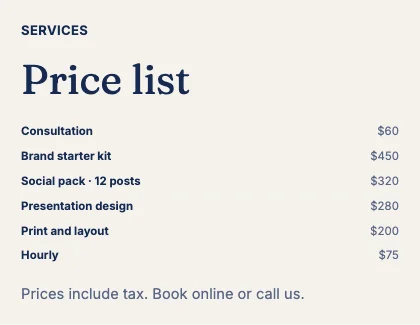 Price list · Cobalt