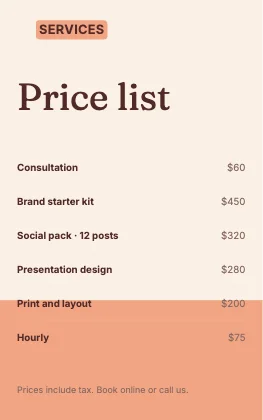 Price list · Clay