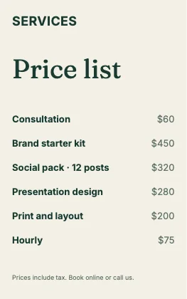 Price list · Forest