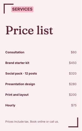 Price list · Rose