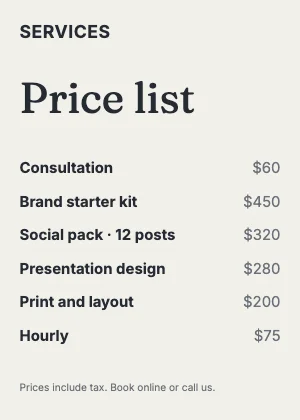 Price list · Ink