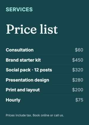 Price list · Lagoon dark