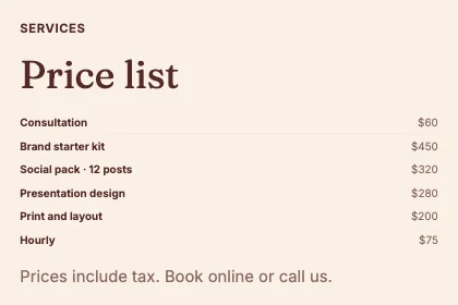 Price list · Clay