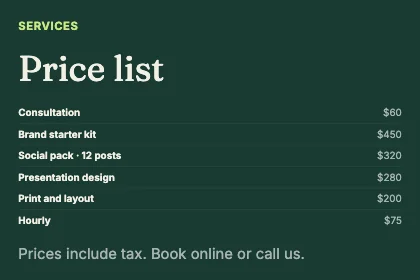 Price list · Forest dark