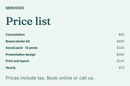 Price list · Lagoon