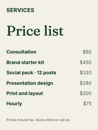 Price list · Forest
