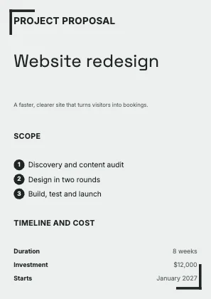 Project proposal · Charcoal · Grotesk