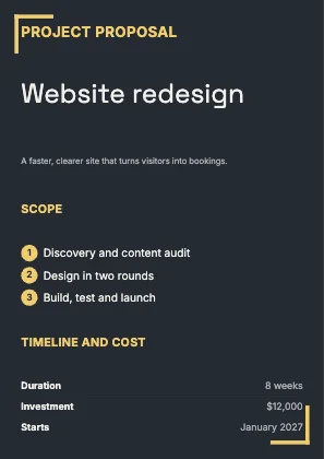 Project proposal · Ink dark · Grotesk