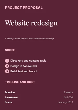 Project proposal · Rose dark · Editorial
