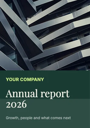 Annual report cover · Forest dark · Editorial