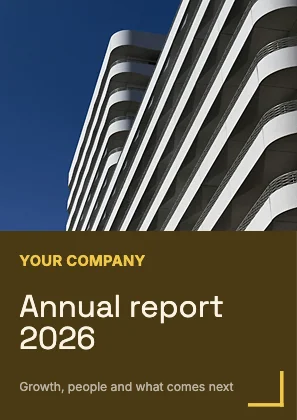 Annual report cover · Mustard dark · Grotesk