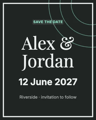 Save the date · Charcoal dark · Editorial