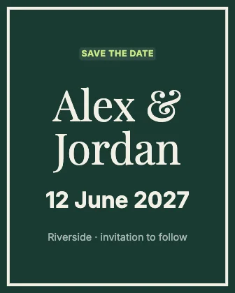 Save the date · Forest dark · Editorial