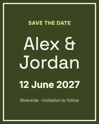 Save the date · Olive dark · Grotesk