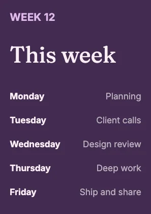 Weekly schedule · Plum dark