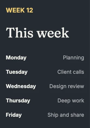Weekly schedule · Ink dark