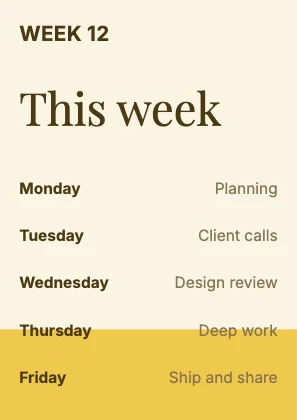Weekly schedule · Mustard · Editorial