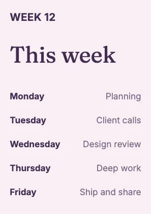 Weekly schedule · Plum