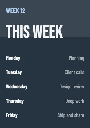 Weekly schedule · Slate dark · Poster