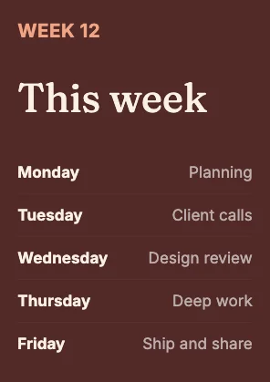 Weekly schedule · Clay dark