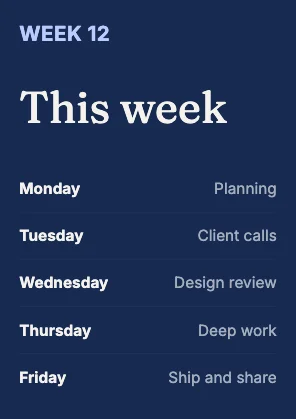 Weekly schedule · Cobalt dark