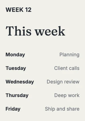 Weekly schedule · Ink