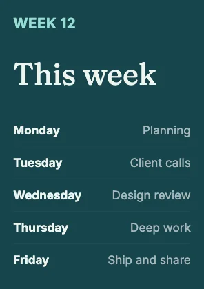 Weekly schedule · Lagoon dark