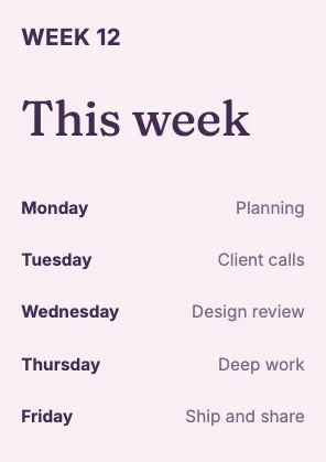 Weekly schedule · Plum