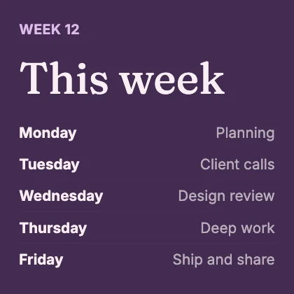 Weekly schedule · Plum dark