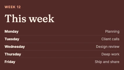 Weekly schedule · Clay dark