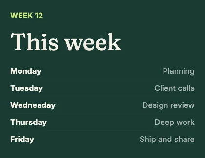 Weekly schedule · Forest dark