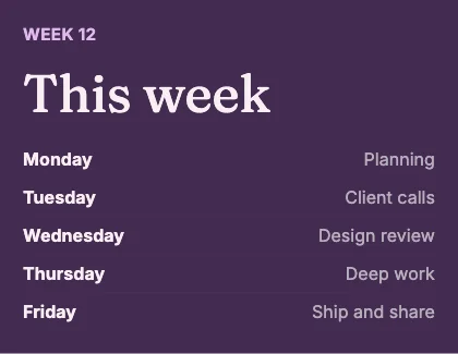 Weekly schedule · Plum dark