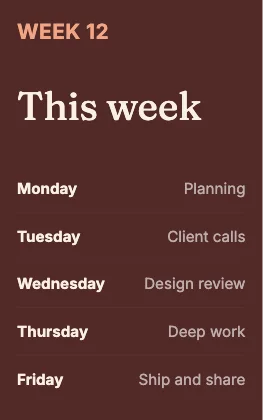 Weekly schedule · Clay dark