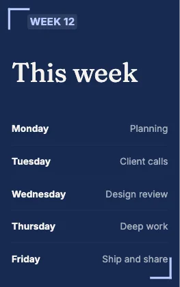 Weekly schedule · Cobalt dark