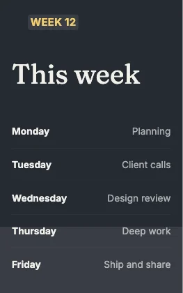 Weekly schedule · Ink dark