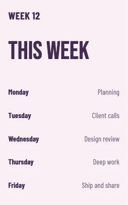 Weekly schedule · Plum · Poster