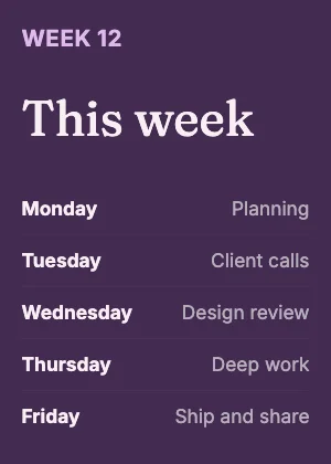 Weekly schedule · Plum dark