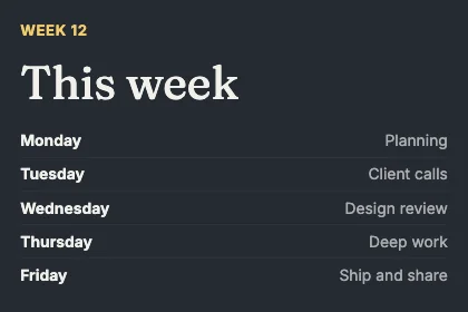 Weekly schedule · Ink dark