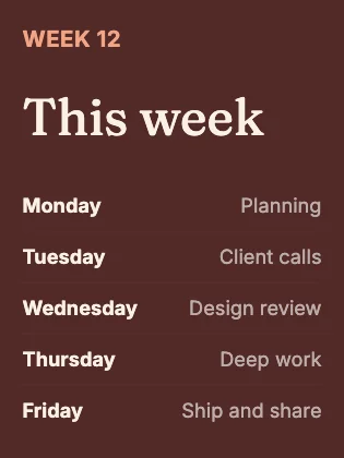 Weekly schedule · Clay dark