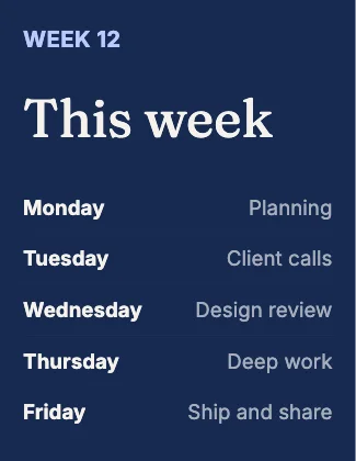 Weekly schedule · Cobalt dark