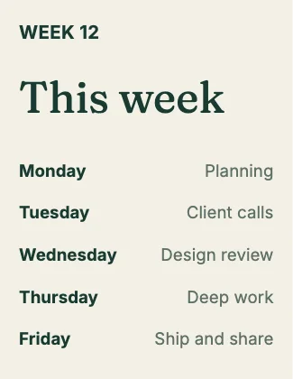 Weekly schedule · Forest