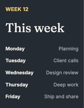 Weekly schedule · Ink dark